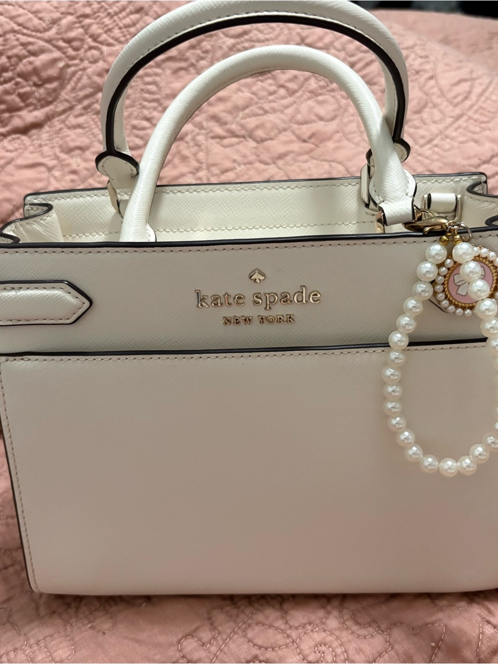 kate spade Cream Leather Top-Handle Satchel with Pearl Charm - Picture 2 of 10